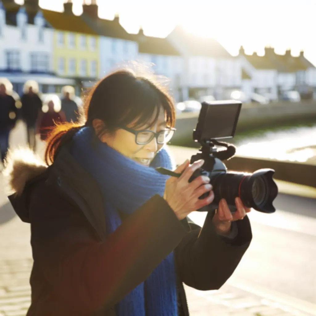 Documentary crew filming on a remote outdoor UK location