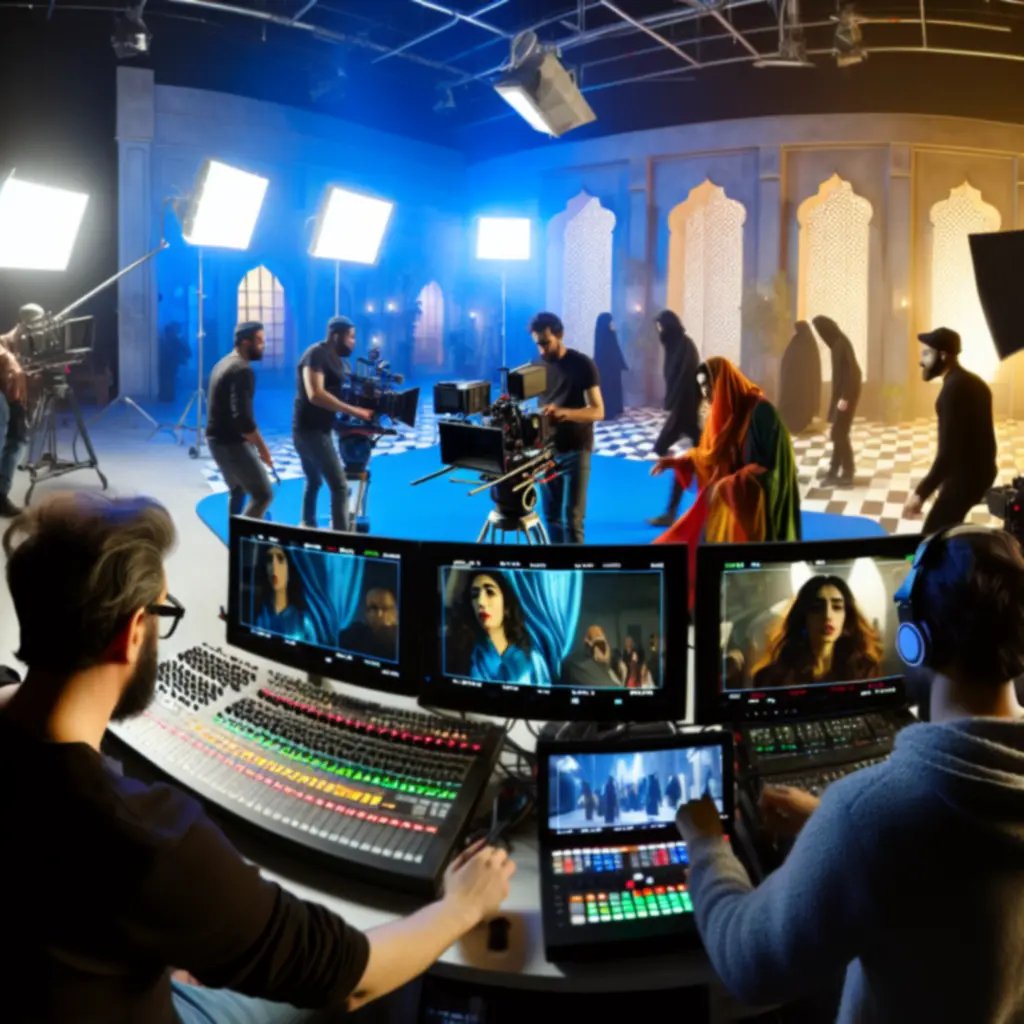 Film crew capturing a scene on a professional film set