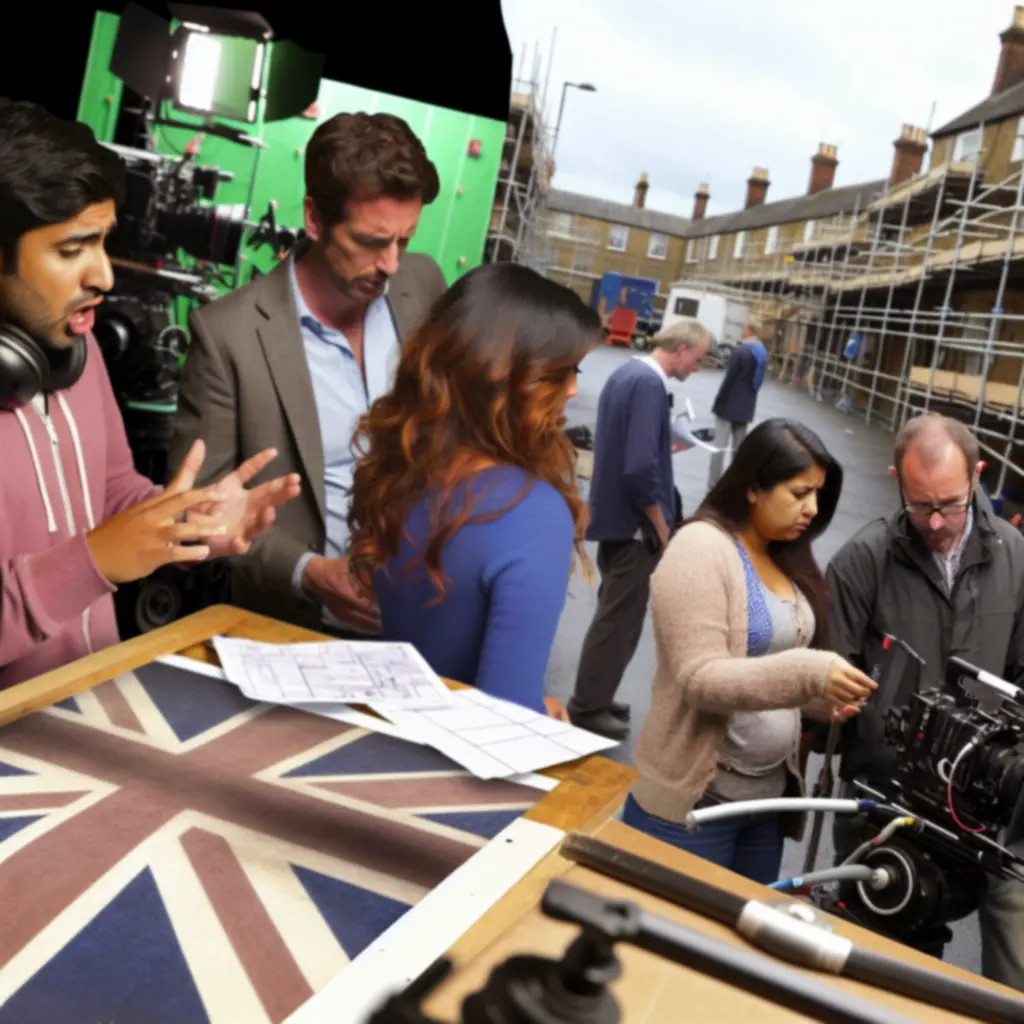 Production team collaborating behind the scenes on set